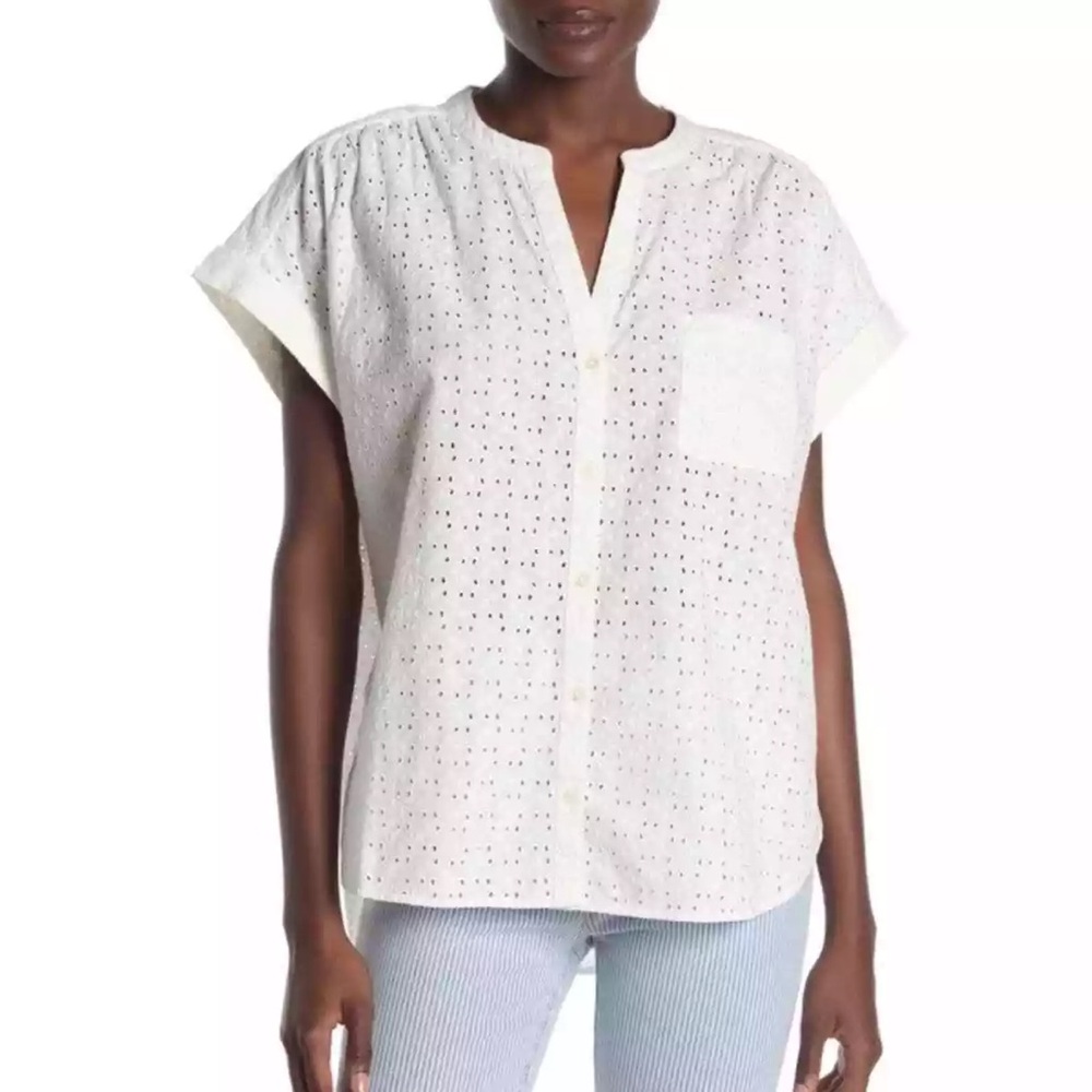 J crew mercantile eyelet camp shirt button up short sleeve